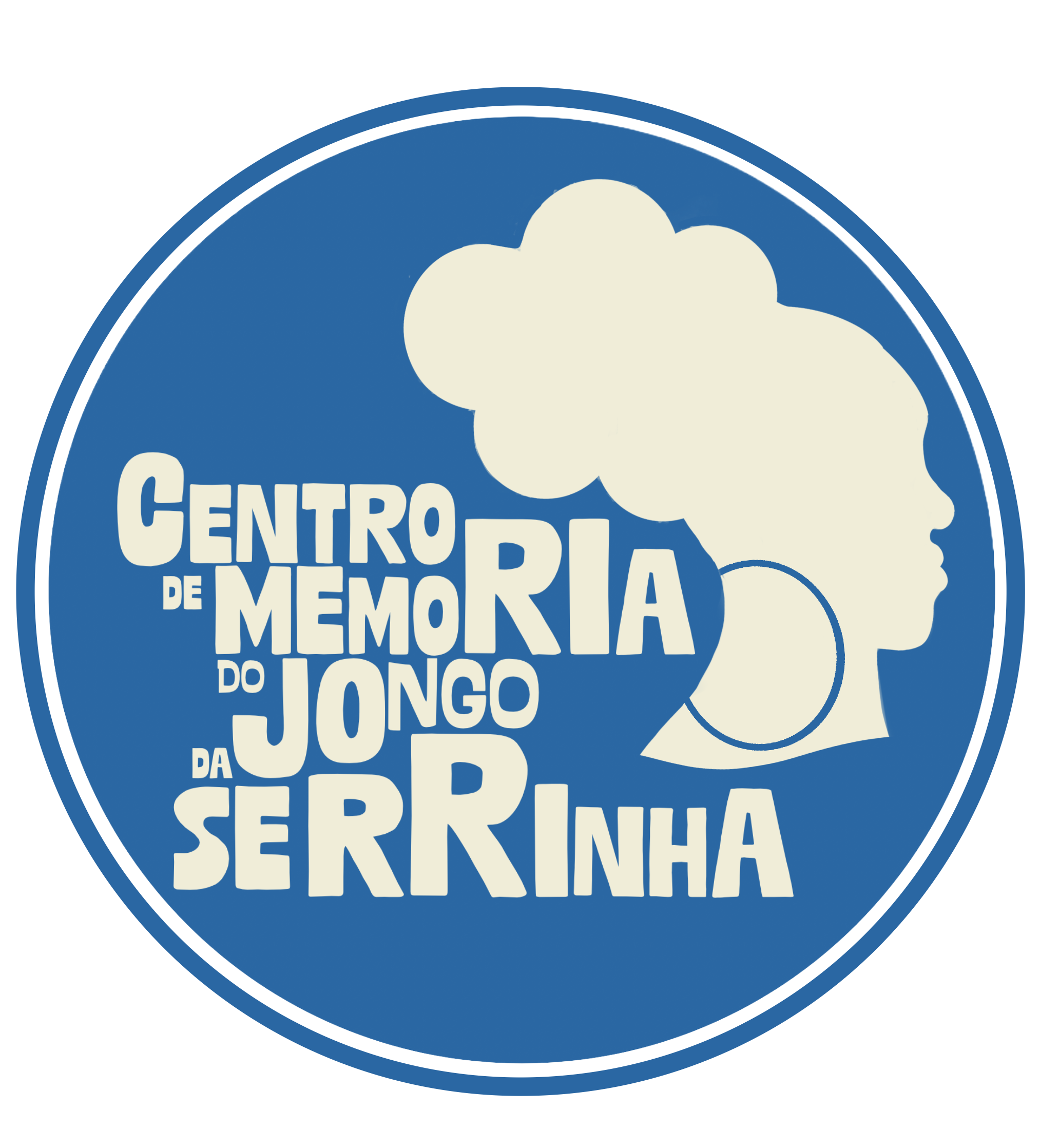 Logotipo do Centro de Mem&oacute;ria do Jongo da Serrinha, apresentando a silhueta de perfil de uma pessoa com cabelo afro e um brinco grande em forma de argola.